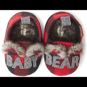 Baby Bear Slippers 6 - 9Mo Dearfoams Buffalo Plaid Square Red Black Slip On NWT